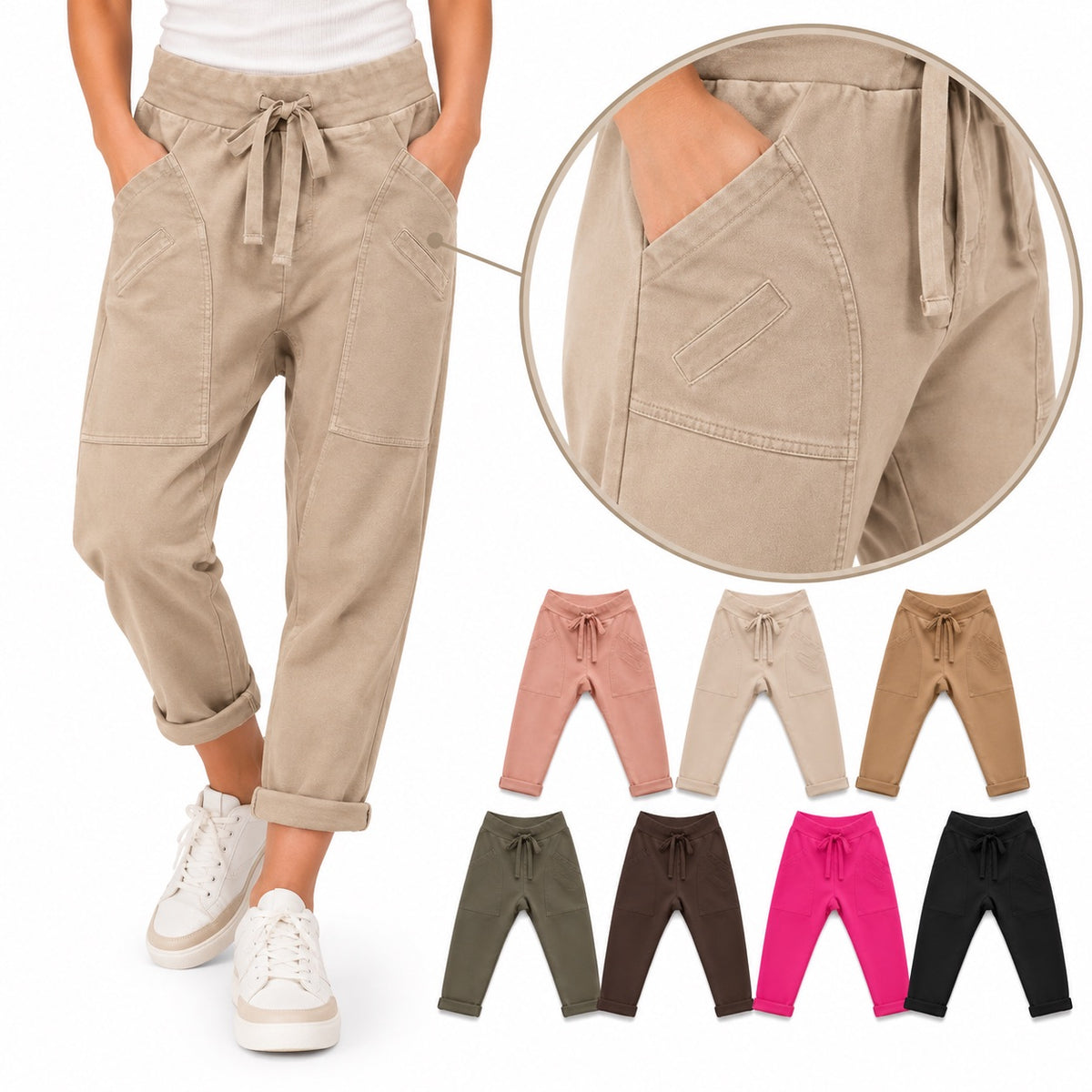 WENDY TRENDY Damen Jogpants Baggy Hose Jogger große Taschen Baumwolle Made in Italy S-XXL