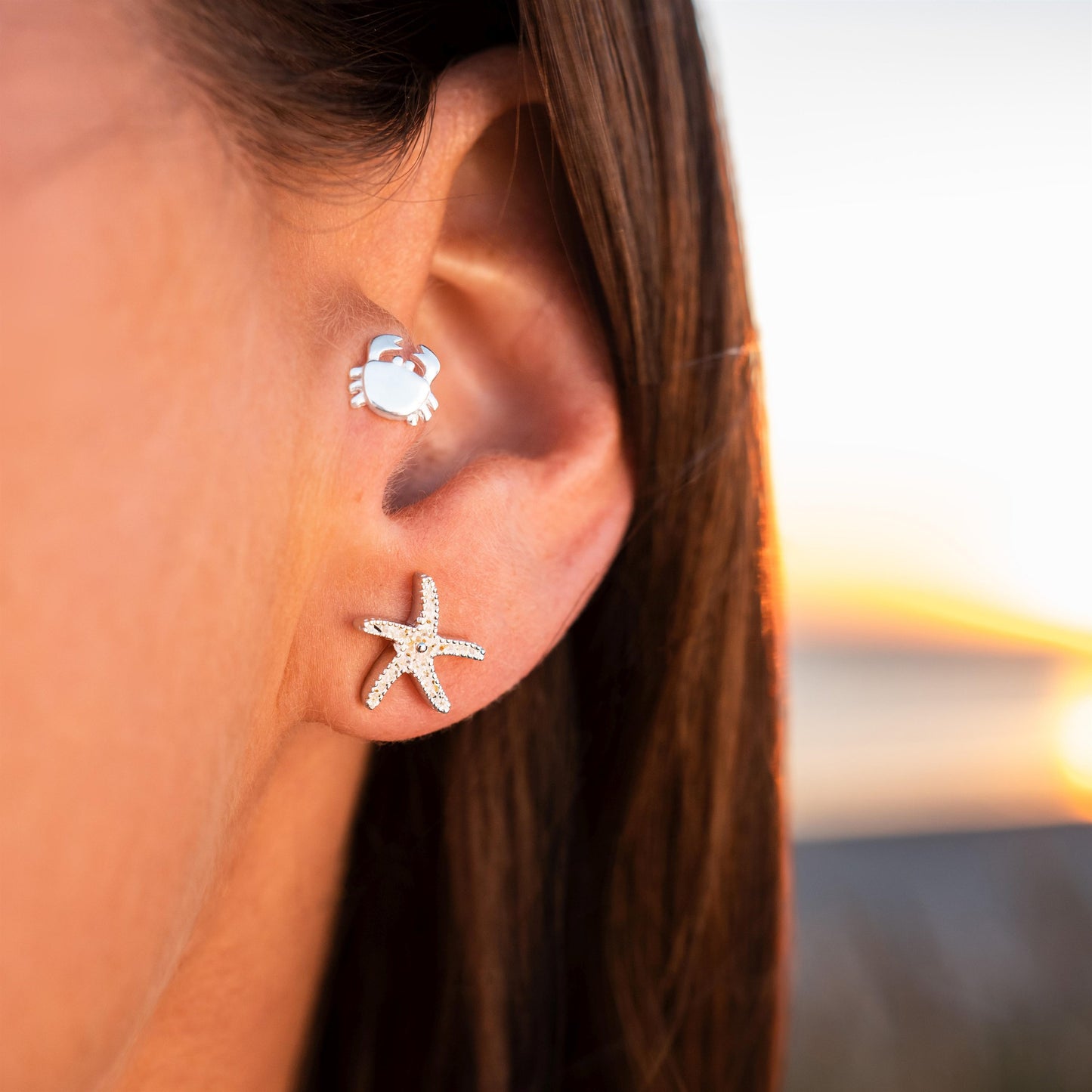 DUR Silber Schmuck Ohrring Ohrstecker "Seestern II & III" Strandsand O4920 O4993