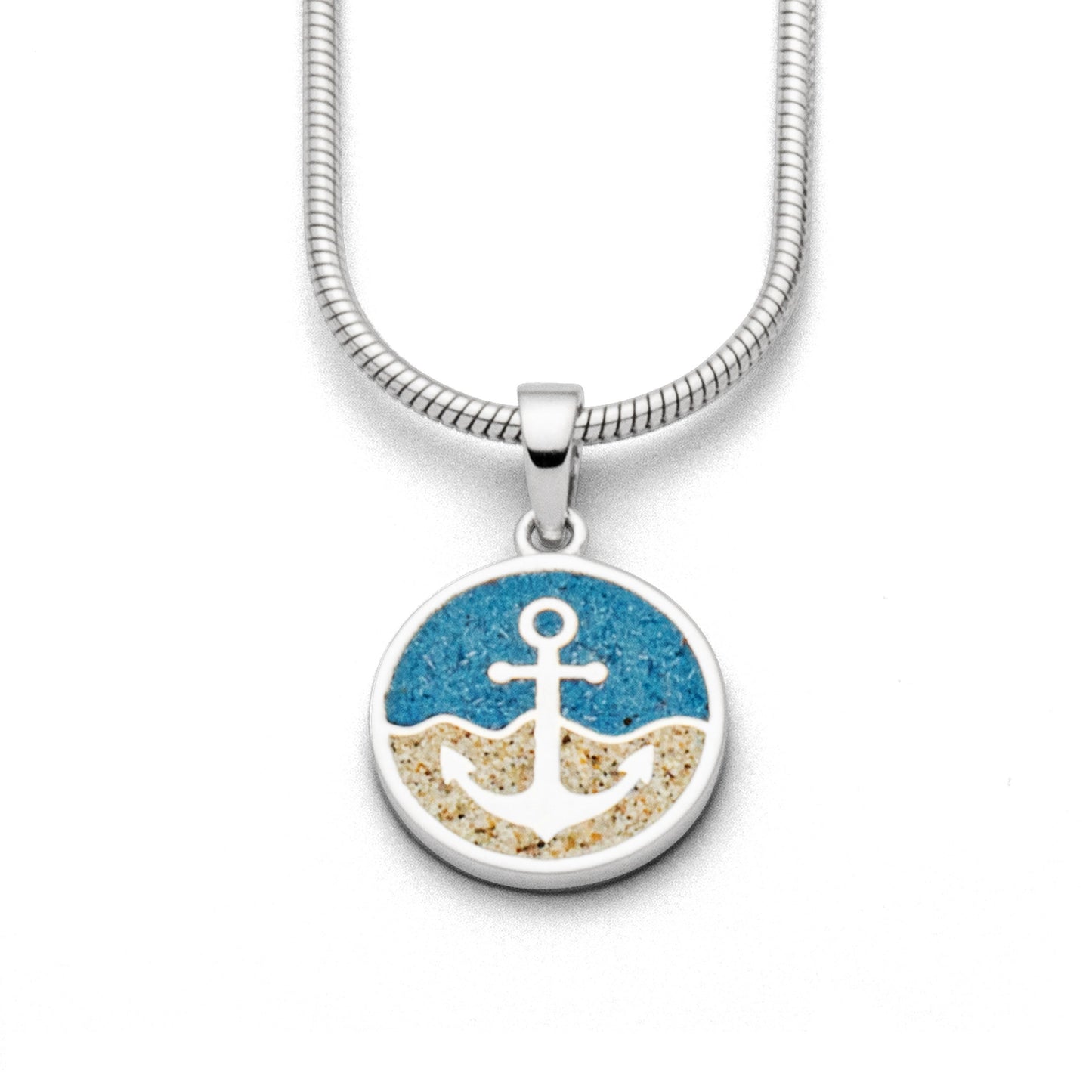 DUR Silber Schmuck Anhänger "Anker" mit Strandsand und Steinsand blau P3528