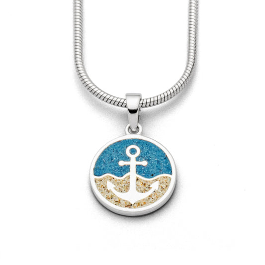 DUR Silber Schmuck Anhänger "Anker" mit Strandsand und Steinsand blau P3528